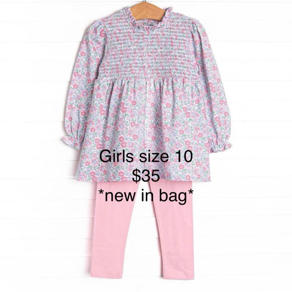 Girls Floral Smocked Top with Pink Leggings